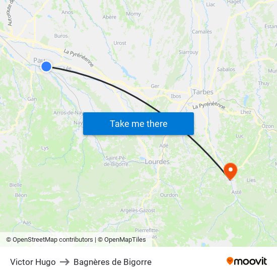 Victor Hugo to Bagnères de Bigorre map