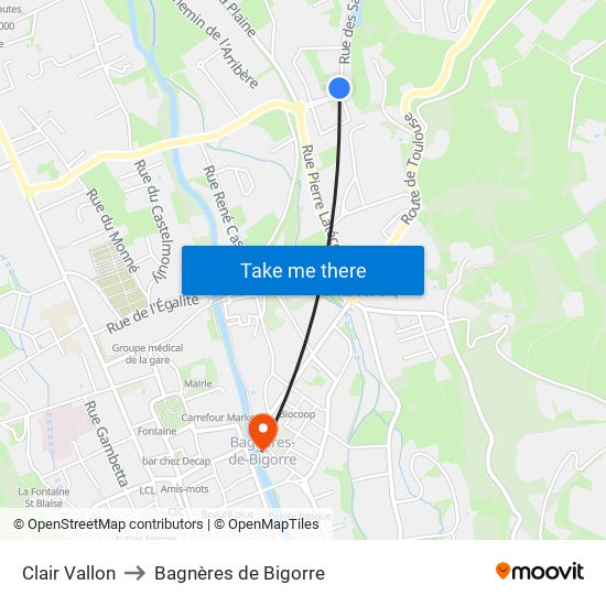 Clair Vallon to Bagnères de Bigorre map