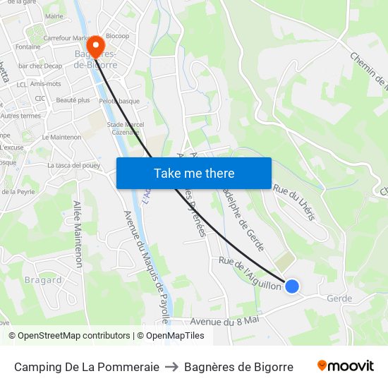 Camping De La Pommeraie to Bagnères de Bigorre map