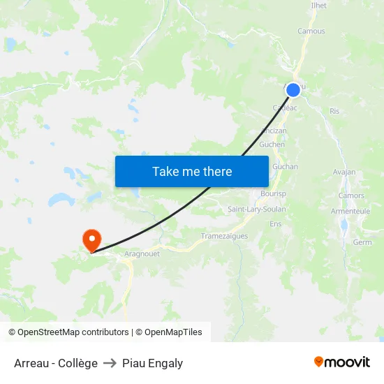 Arreau - Collège to Piau Engaly map