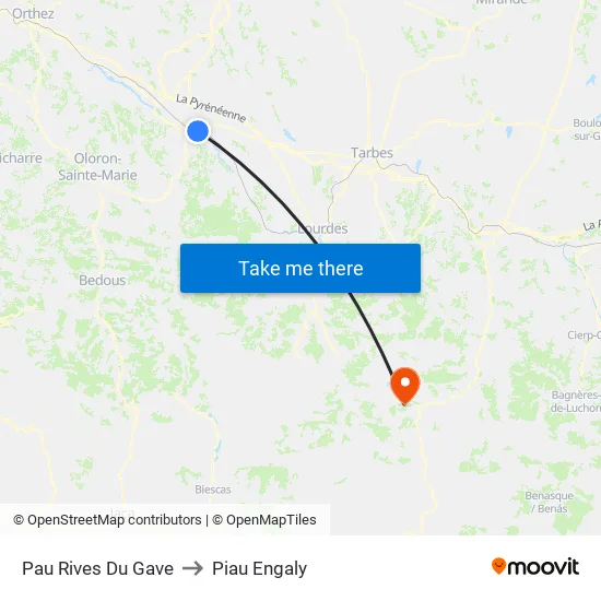 Pau Rives Du Gave to Piau Engaly map