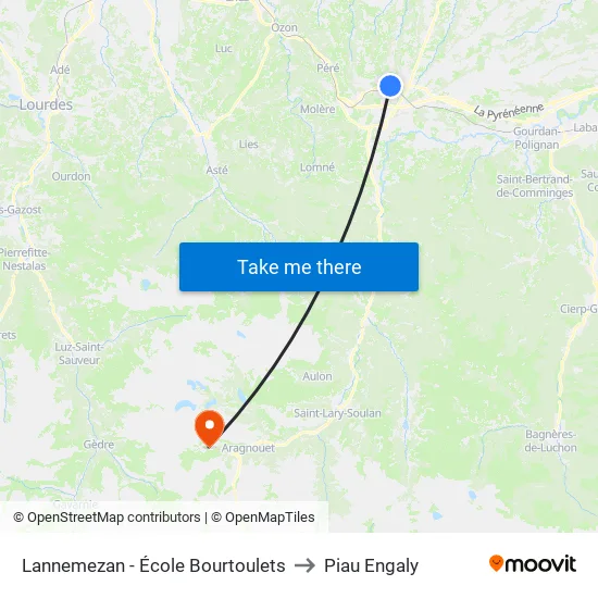 Lannemezan - École Bourtoulets to Piau Engaly map
