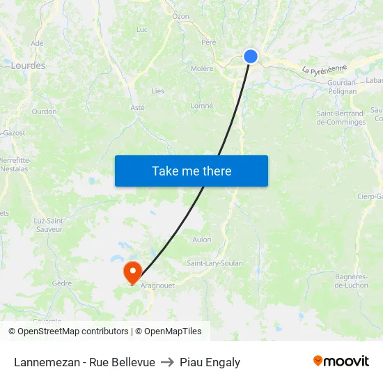 Lannemezan - Rue Bellevue to Piau Engaly map