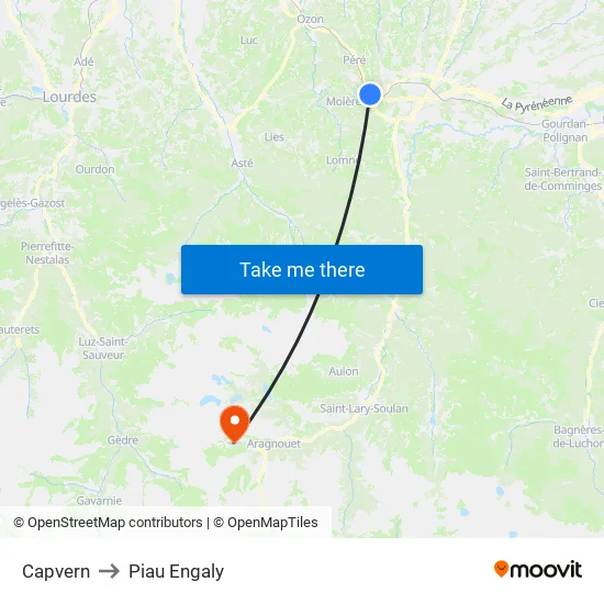 Capvern to Piau Engaly map