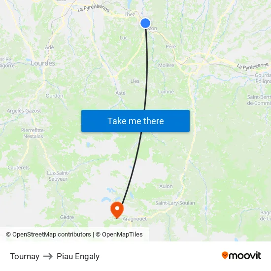 Tournay to Piau Engaly map