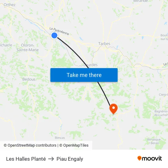 Les Halles Planté to Piau Engaly map