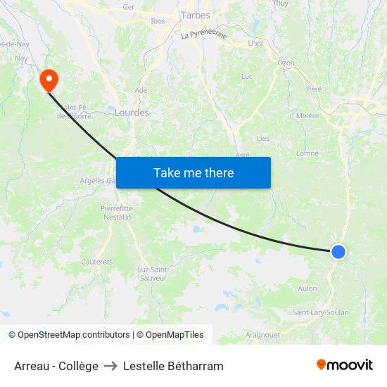 Arreau - Collège to Lestelle Bétharram map