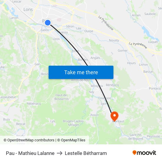 Pau - Mathieu Lalanne to Lestelle Bétharram map