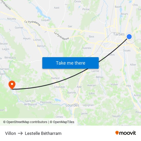 Villon to Lestelle Bétharram map