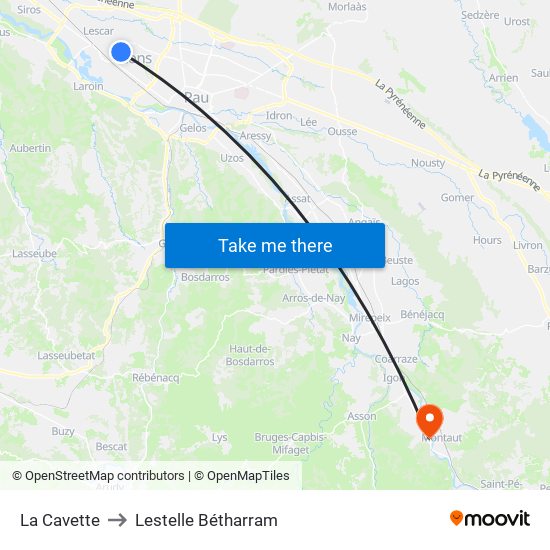 La Cavette to Lestelle Bétharram map