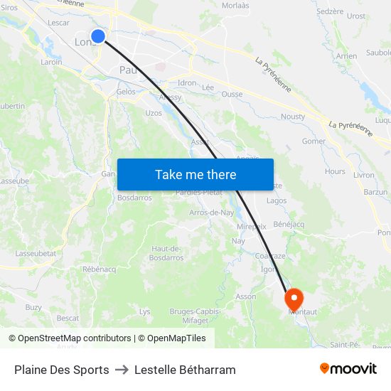 Plaine Des Sports to Lestelle Bétharram map