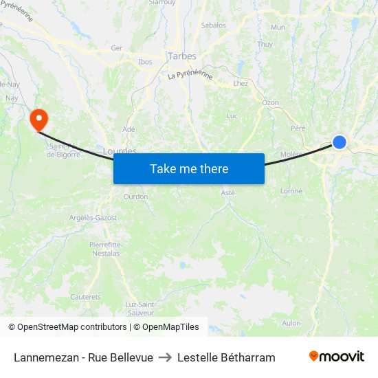 Lannemezan - Rue Bellevue to Lestelle Bétharram map