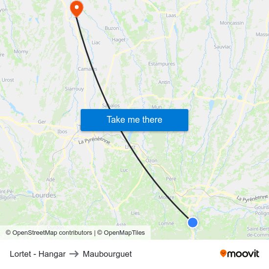 Lortet - Hangar to Maubourguet map