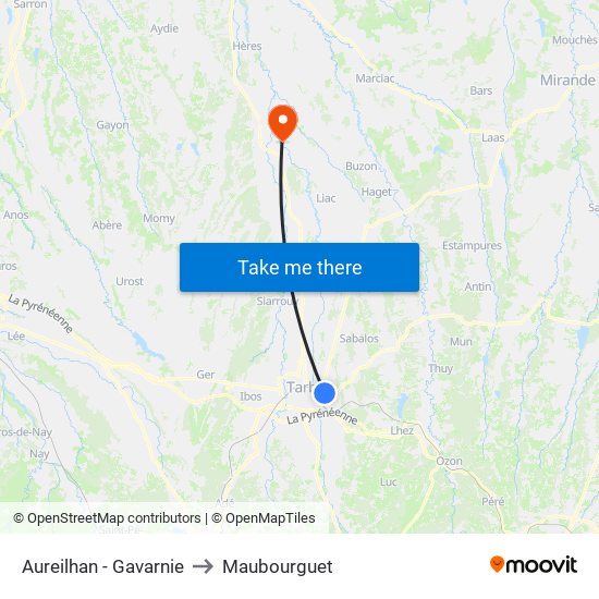 Aureilhan - Gavarnie to Maubourguet map