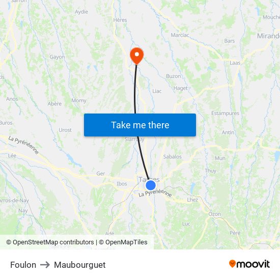 Foulon to Maubourguet map