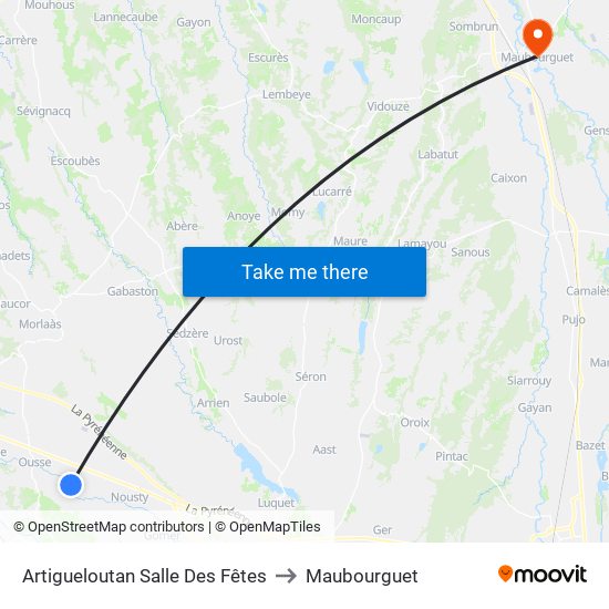 Artigueloutan Salle Des Fêtes to Maubourguet map