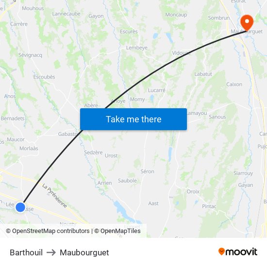 Barthouil to Maubourguet map