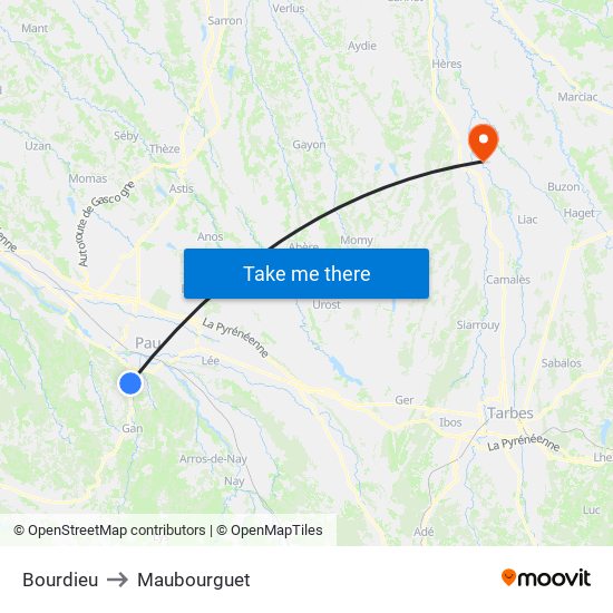 Bourdieu to Maubourguet map