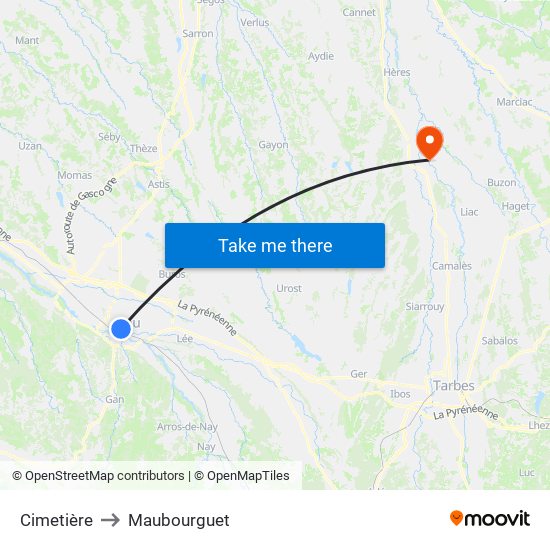 Cimetière to Maubourguet map