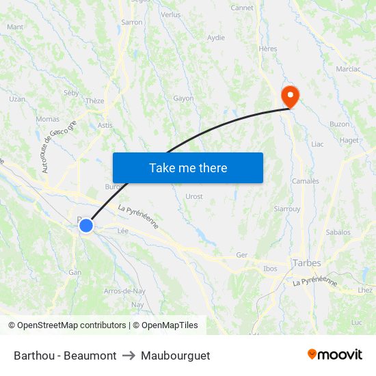 Barthou - Beaumont to Maubourguet map