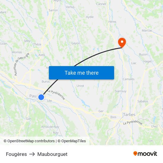 Fougères to Maubourguet map