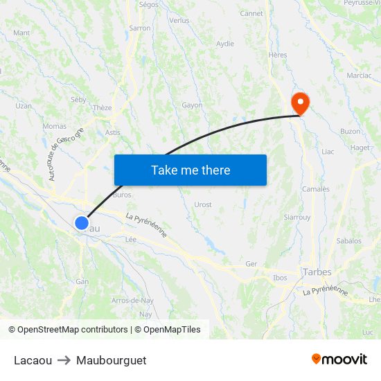 Lacaou to Maubourguet map