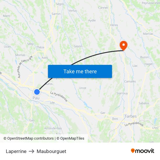 Laperrine to Maubourguet map