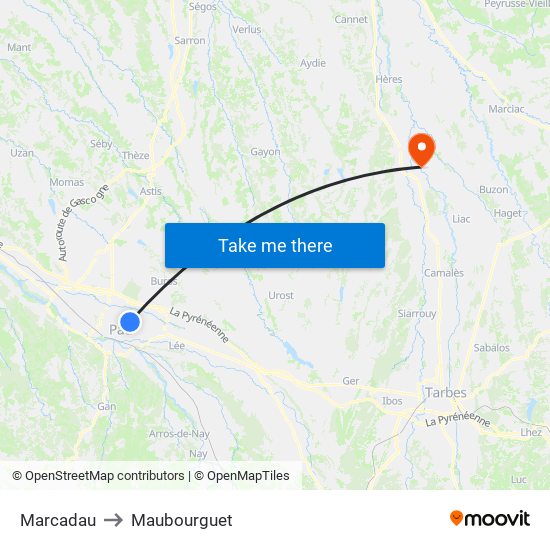 Marcadau to Maubourguet map