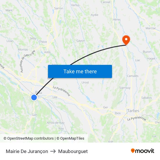 Mairie De Jurançon to Maubourguet map