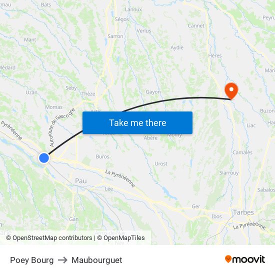 Poey Bourg to Maubourguet map