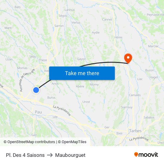 Pl. Des 4 Saisons to Maubourguet map