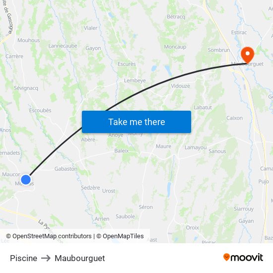 Piscine to Maubourguet map