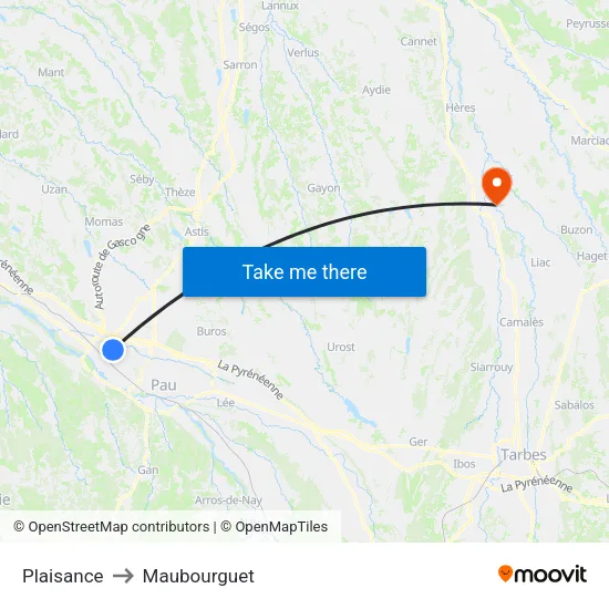 Plaisance to Maubourguet map