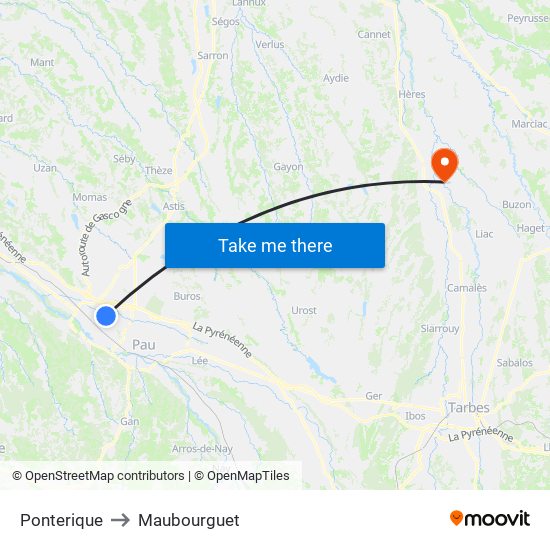 Ponterique to Maubourguet map