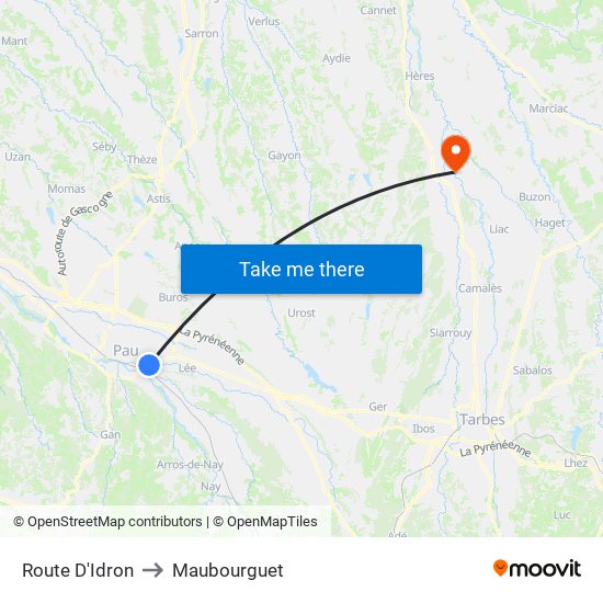 Route D'Idron to Maubourguet map