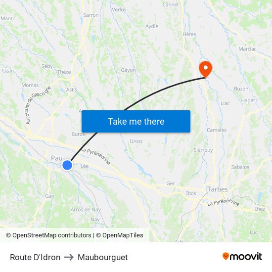 Route D'Idron to Maubourguet map
