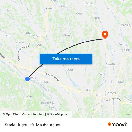 Stade Hugot to Maubourguet map