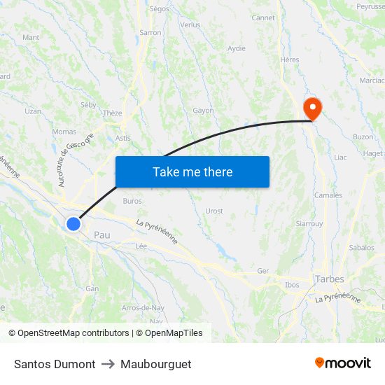 Santos Dumont to Maubourguet map