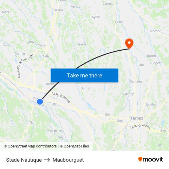 Stade Nautique to Maubourguet map