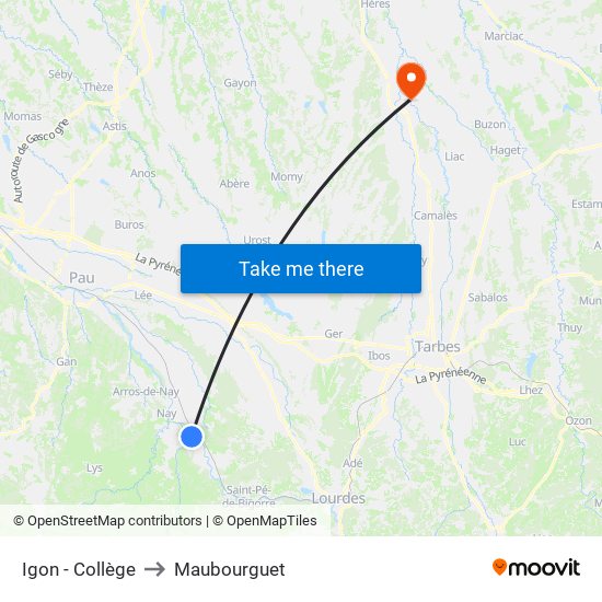 Igon - Collège to Maubourguet map