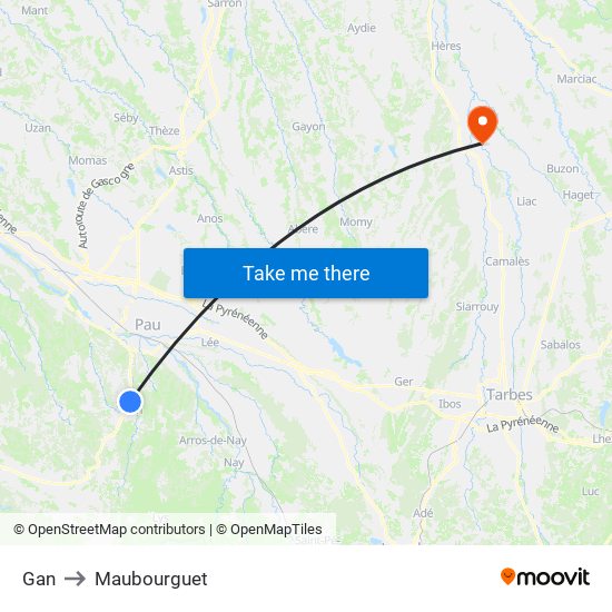 Gan to Maubourguet map