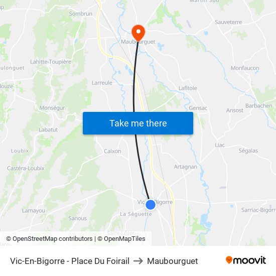Vic-En-Bigorre - Place Du Foirail to Maubourguet map