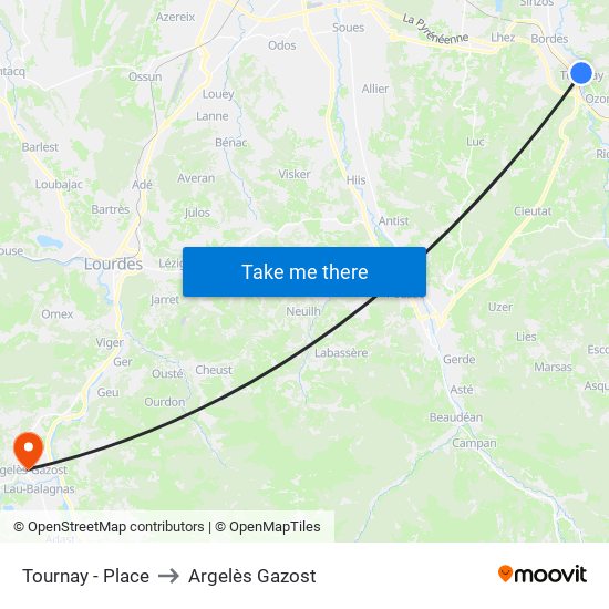 Tournay - Place to Argelès Gazost map