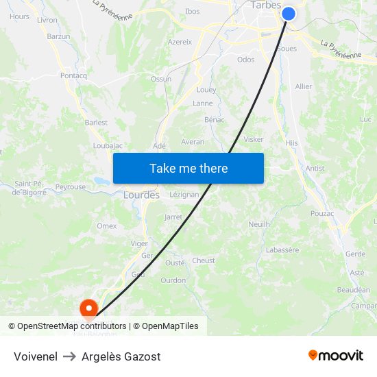 Voivenel to Argelès Gazost map