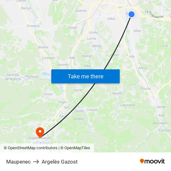 Maupenec to Argelès Gazost map