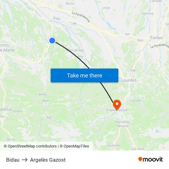Bidau to Argelès Gazost map