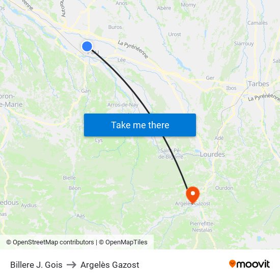 Billere J. Gois to Argelès Gazost map