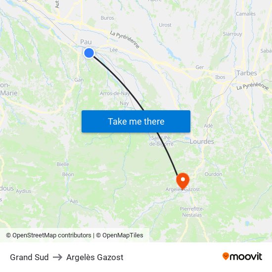 Grand Sud to Argelès Gazost map