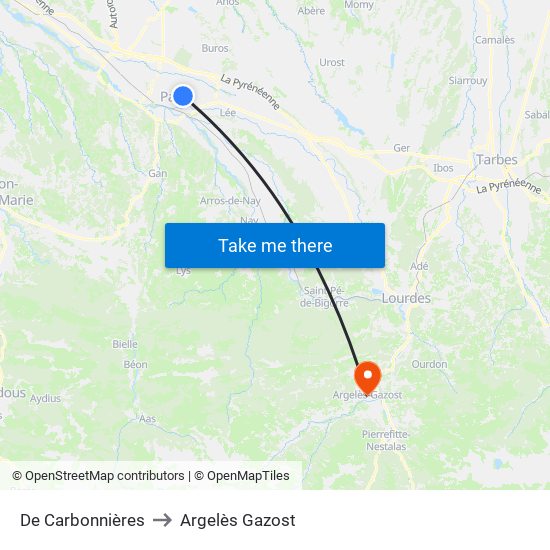 De Carbonnières to Argelès Gazost map