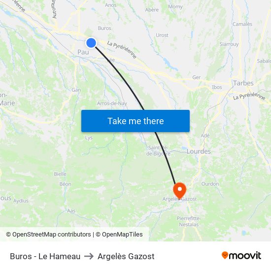 Buros - Le Hameau to Argelès Gazost map